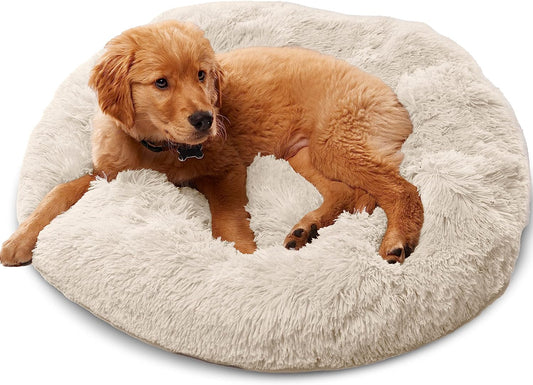 Small Beige Dog Bed for up to 25Lbs, Calming Orthopedic Pet Bedding for Anxiety Relief, Joint Support & Comfort, Washable Dog Furniture