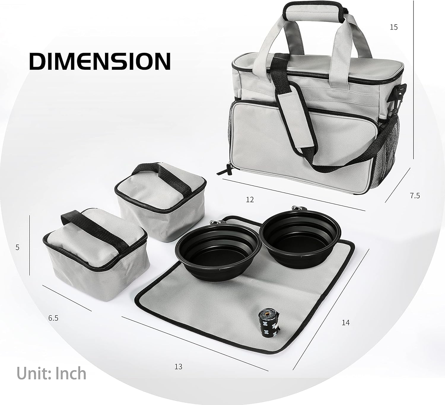 Stylish Pet Travel Bag: Airline Approved Tote for Dogs & Cats - Includes Multi-Function Pockets & Collapsible Bowls (Gray)