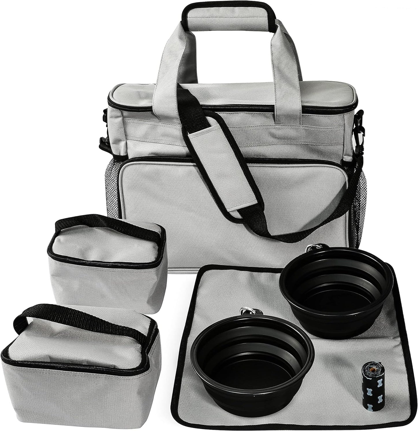 Stylish Pet Travel Bag: Airline Approved Tote for Dogs & Cats - Includes Multi-Function Pockets & Collapsible Bowls (Gray)