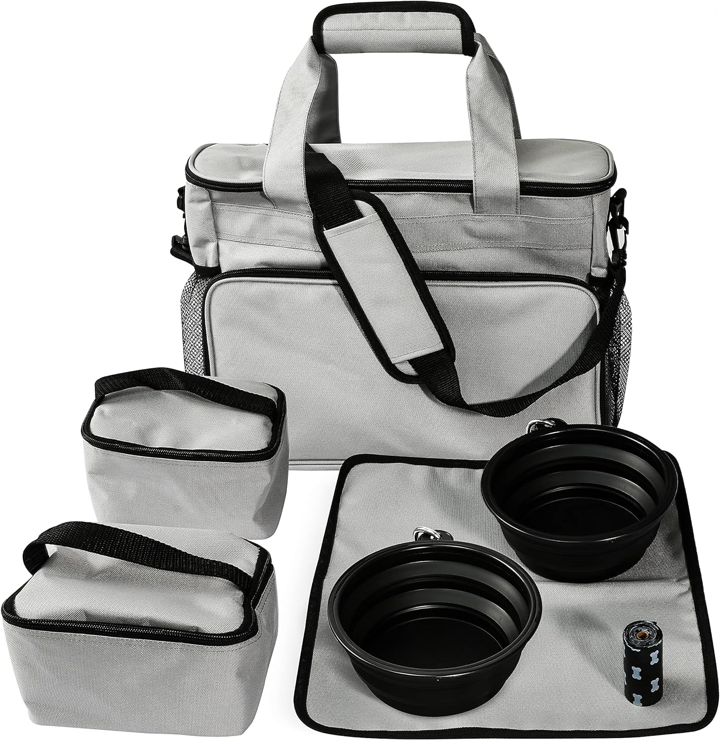 Stylish Pet Travel Bag: Airline Approved Tote for Dogs & Cats - Includes Multi-Function Pockets & Collapsible Bowls (Gray)