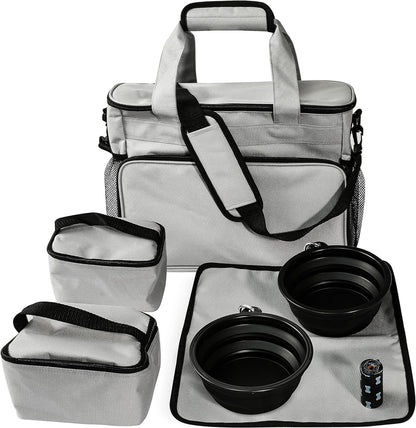 Stylish Pet Travel Bag: Airline Approved Tote for Dogs & Cats - Includes Multi-Function Pockets & Collapsible Bowls (Gray)