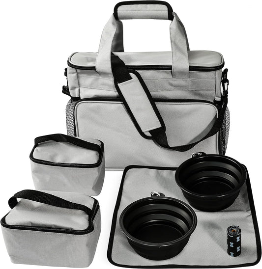 Stylish Pet Travel Bag: Airline Approved Tote for Dogs & Cats - Includes Multi-Function Pockets & Collapsible Bowls (Gray)
