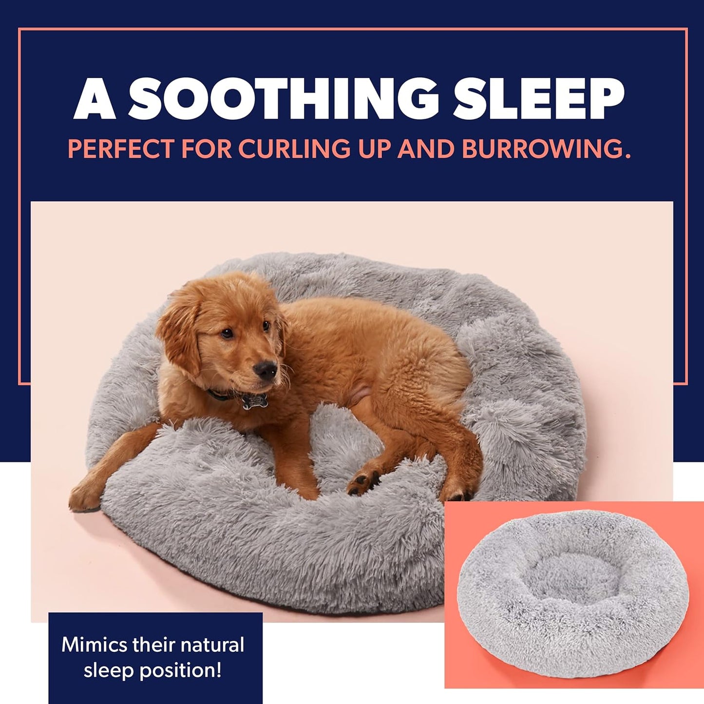 Small Beige Dog Bed for up to 25Lbs, Calming Orthopedic Pet Bedding for Anxiety Relief, Joint Support & Comfort, Washable Dog Furniture