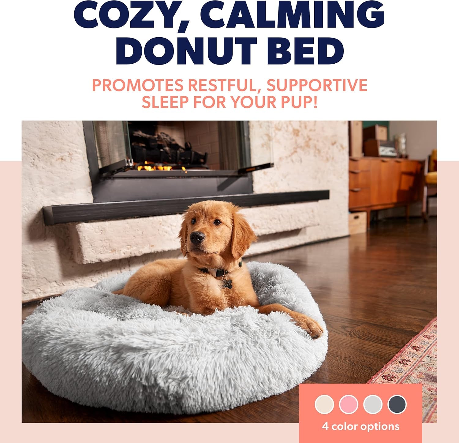 Small Beige Dog Bed for up to 25Lbs, Calming Orthopedic Pet Bedding for Anxiety Relief, Joint Support & Comfort, Washable Dog Furniture